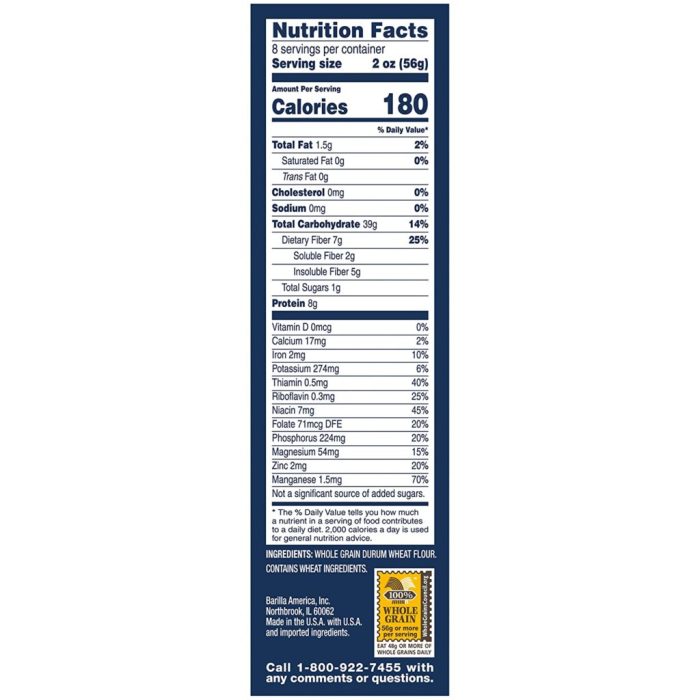 Barilla pasta nutrition facts penne